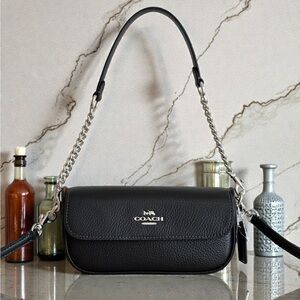 Coach Black Pebbled Leather Shoulder Bag with Chain Strap